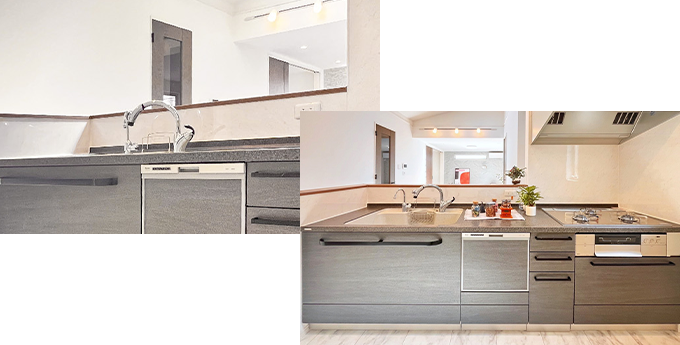 グースネック型水栓や食洗器、ガラスプレート多機能コンロも